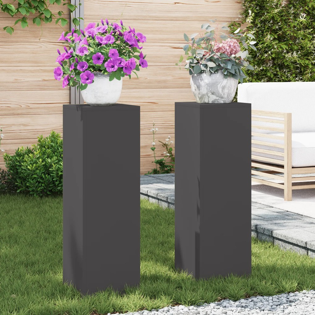 vidaXL Suportes de Planta Externa Pilar 2 pcs Preto 24x24x75 cm Aço