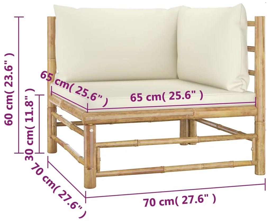 4 pcs conj. lounge p/ jardim em bambu c/ almofadões branco nata