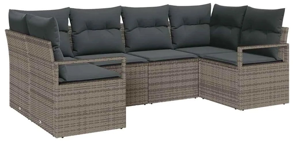 Sofá de Jardim 6 Peças com Almofadas Cinzas em Rattan
