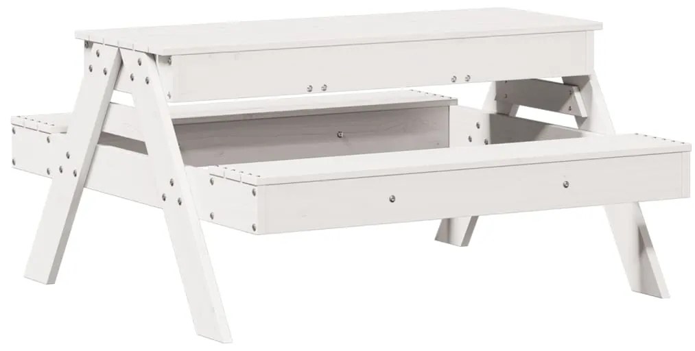Mesa piquenique c/ caixa de areia infantil pinho maciço branco