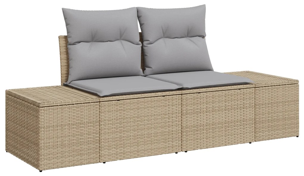 Conjunto de Sofás de Jardim de 3 Peças com Almofadas Bege Rattan Polim