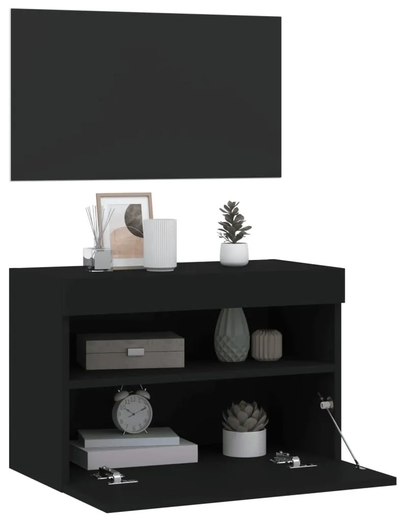 Móvel de parede para TV com luzes LED 60x30x40 cm preto