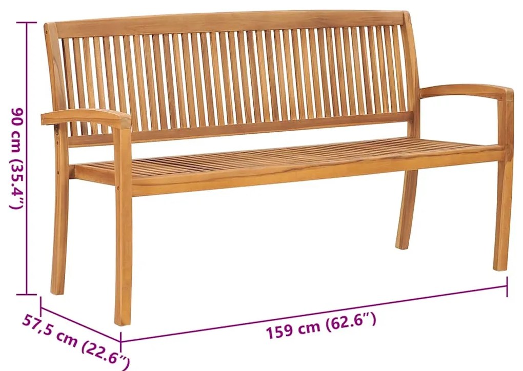Banco de jardim empilhável c/ almofadão 159 cm teca maciça