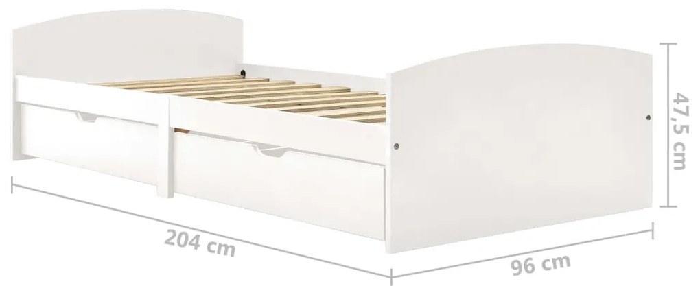Estrutura de cama com 2 gavetas 90x200 cm pinho maciço branco