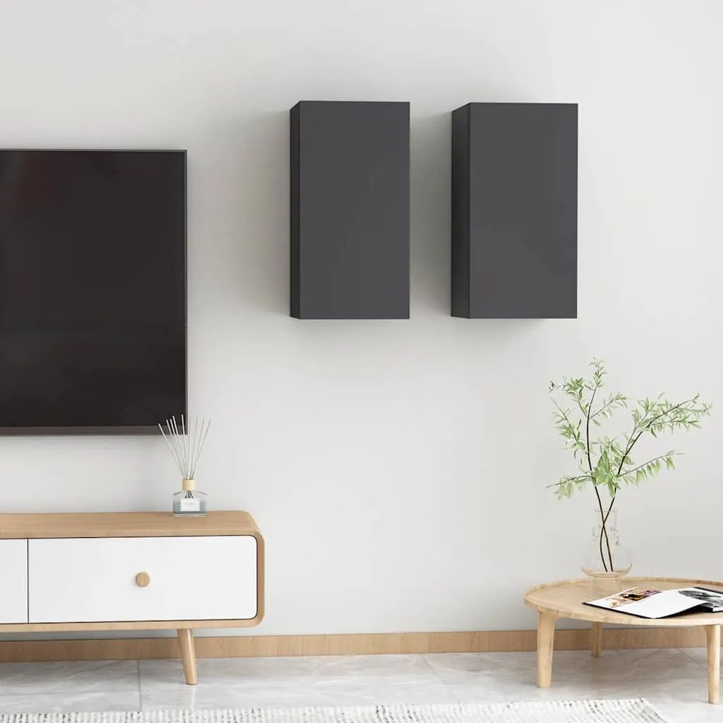 Móveis de TV 2 pcs 30,5x30x60 cm derivados de madeira cinzento