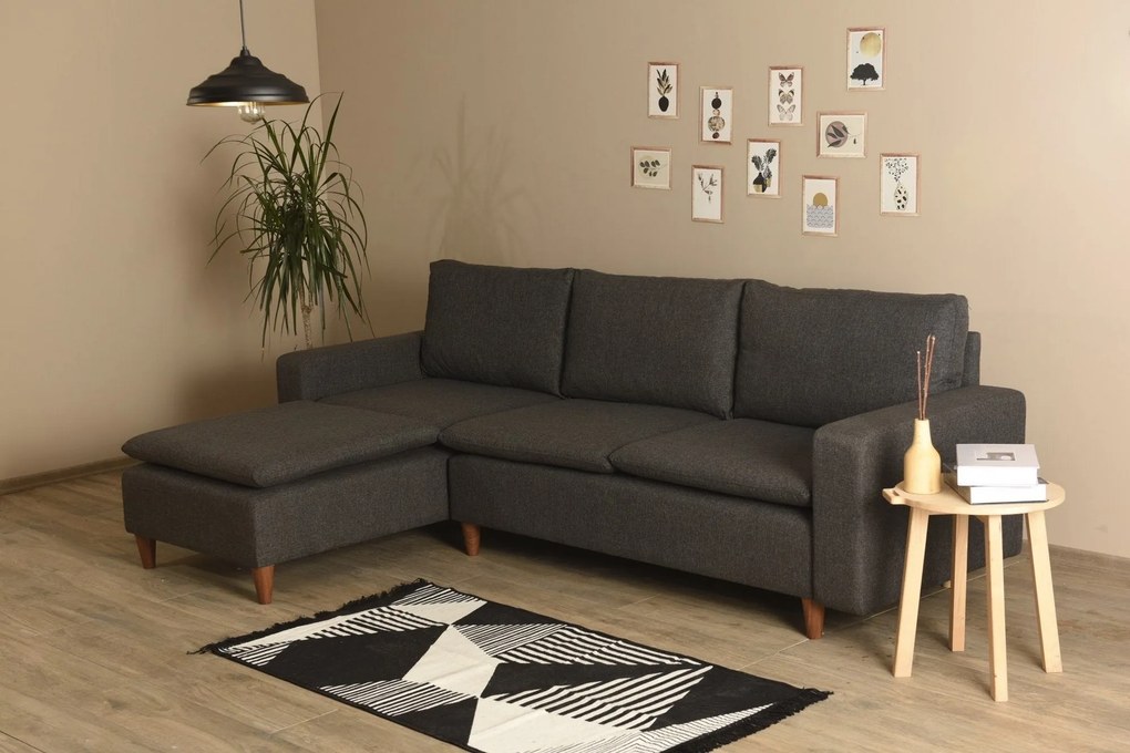 Sofá de Canto Lungo – Cinzento Escuro – 255 cm x 154 cm