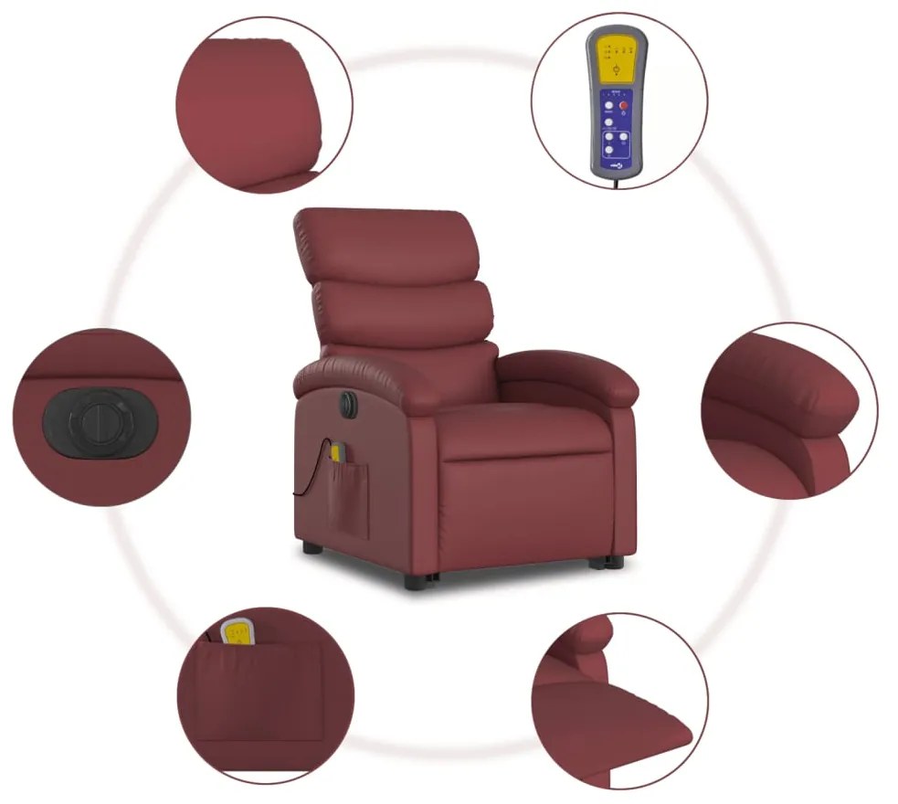 Poltrona reclin. elevatória elétrica couro artif vermelho-tinto