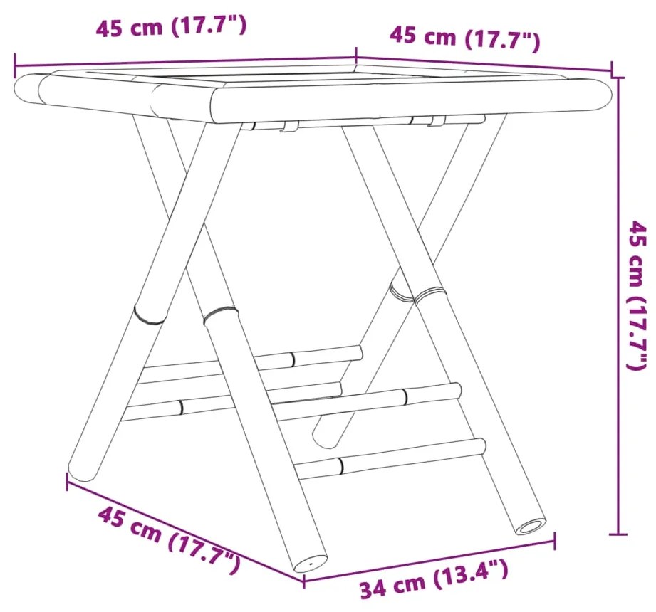 Mesa de jardim dobrável 45x45x45 cm bambu