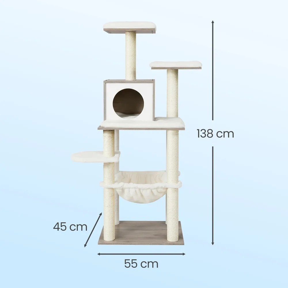 Arranhador de arranhar para gatos 55 x 45 x 138 cm cinza-bege