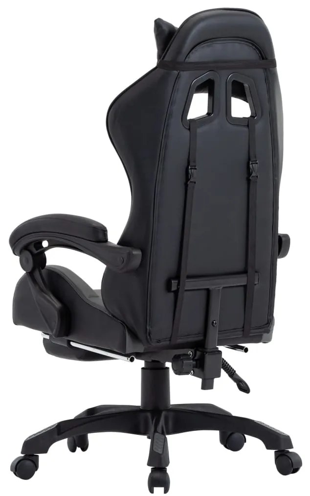 Cadeira estilo corrida c/ apoio pés couro artif. cinzento/preto