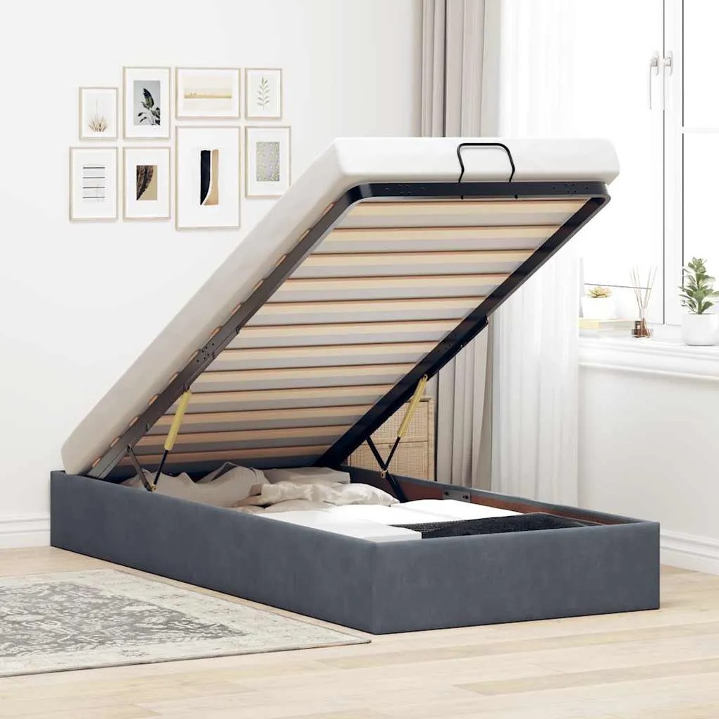 Otomano Bed Frame No Colchão Cinzento Escuro 90x200 cm Veludo