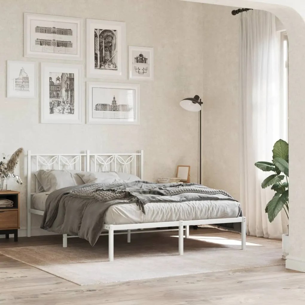 Estrutura de cama com cabeceira 140x190 cm metal branco