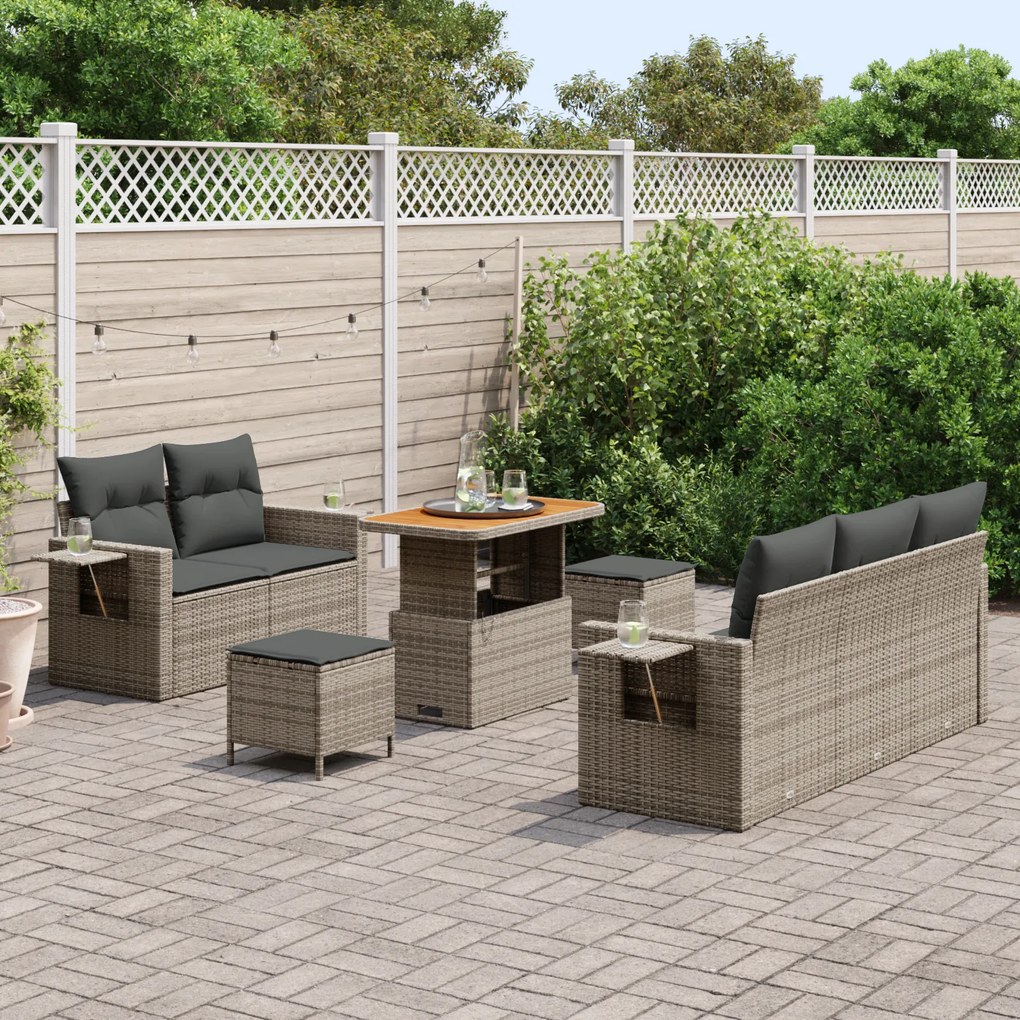 Conjunto de Sofá de Jardim de 8 Peças com Almofadas Cinza Rattan PE Ac
