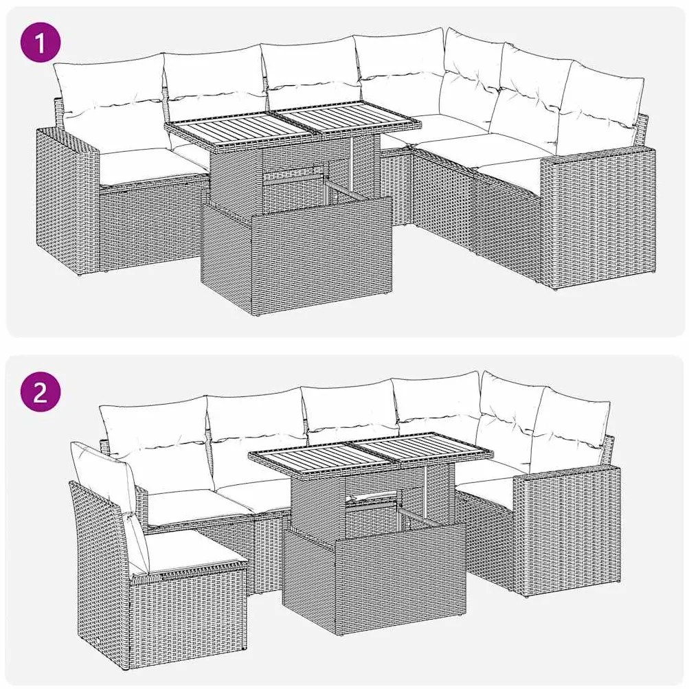 7 pcs conjunto de sofás p/ jardim c/ almofadões vime PE preto