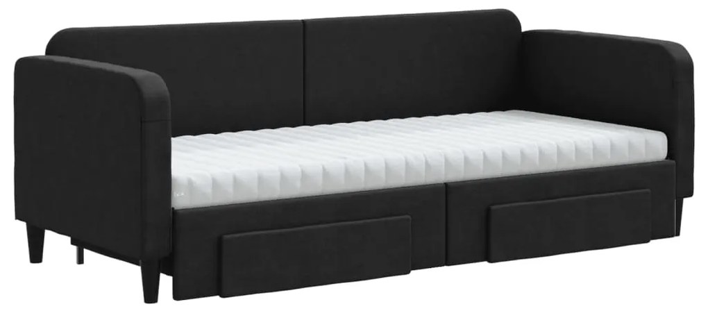 Sofá-cama com gavetão e gavetas 80x200 cm tecido preto