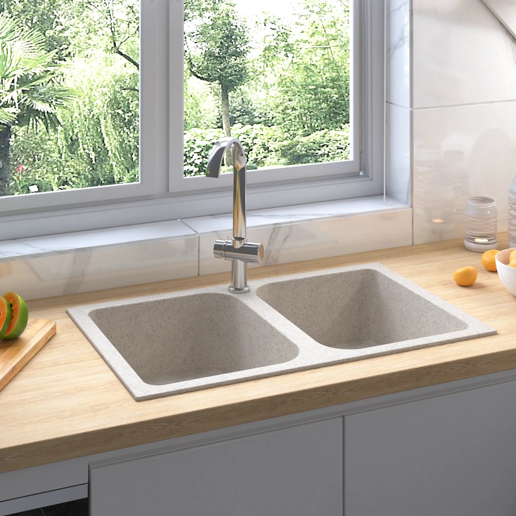 vidaXL Pia de Cozinha Bege 760x480x184 mm Granito