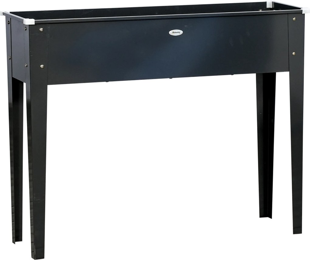 Outsunny Jardineira elevada quadrada horta com orifício de drenagem aço galvanizado 100 x 30 x 80 cm preto | Aosom Portugal