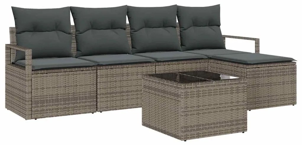 Conjunto de Sofá de Jardim de 5 Peças com Almofadas Pretas em Rattan S