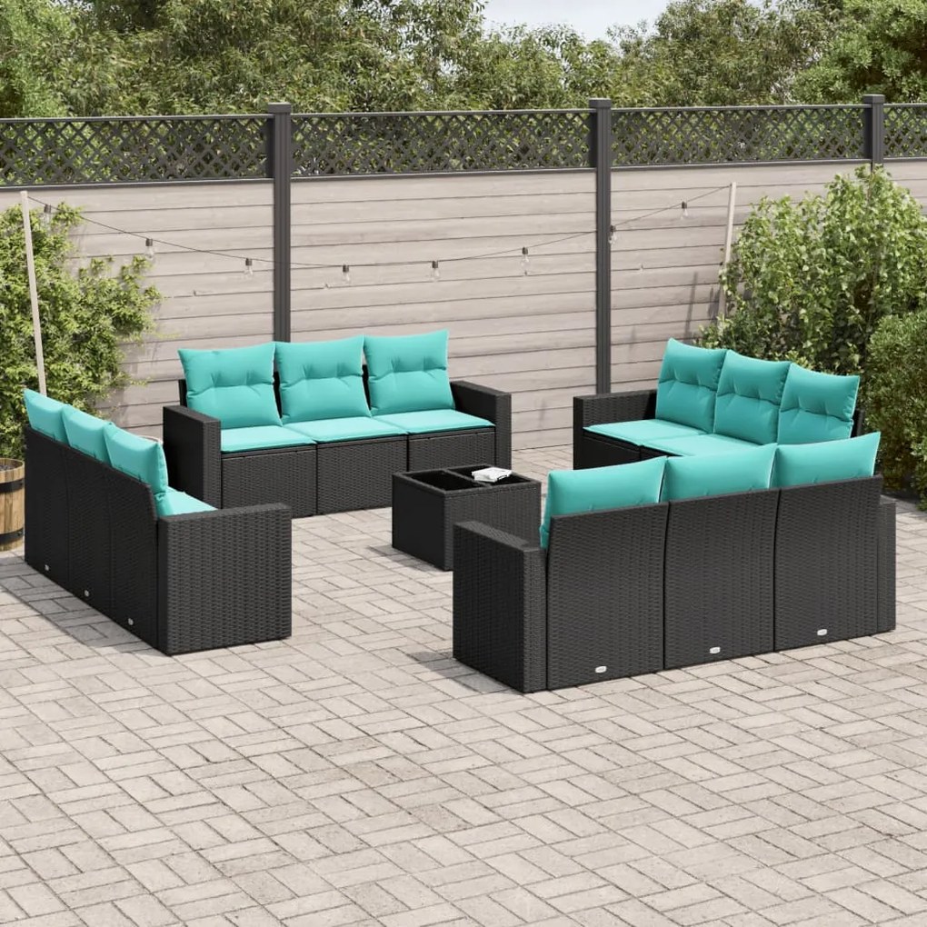 vidaXL 13 pcs conjunto de sofás de jardim com almofadões vime PE preto
