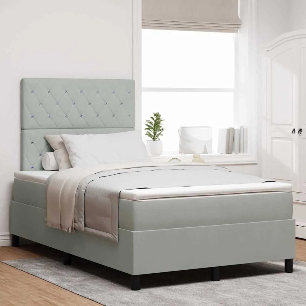 vidaXL Cama Box Spring LED Cinzento-claro 120 x 190 cm tecido