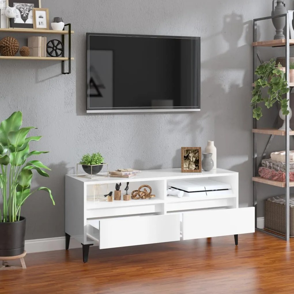 Móvel p/ TV 100x34,5x44,5 cm derivados madeira branco brilhante