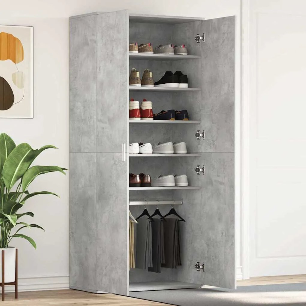 Guarda-Sapatos Cinza Concreto 80x39x180 cm de Madeira de Engenharia