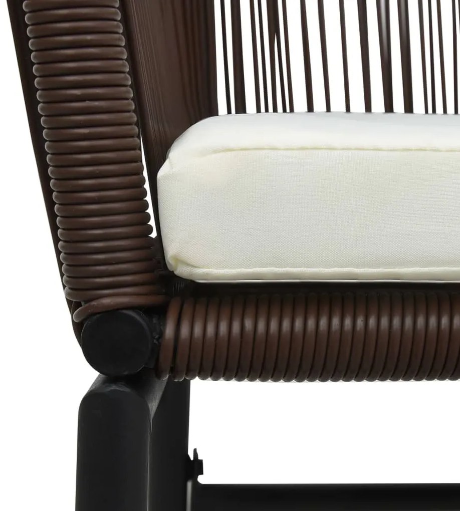 3 pcs conjunto de bistrô com almofadões vime PE castanho