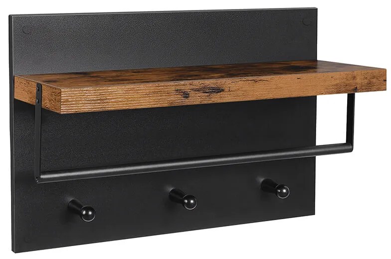 Cabideiro de parede com ganchos e prateleira | VASAGLE | 60 x 40 x 21,5 cm | preto | LWS031B01.