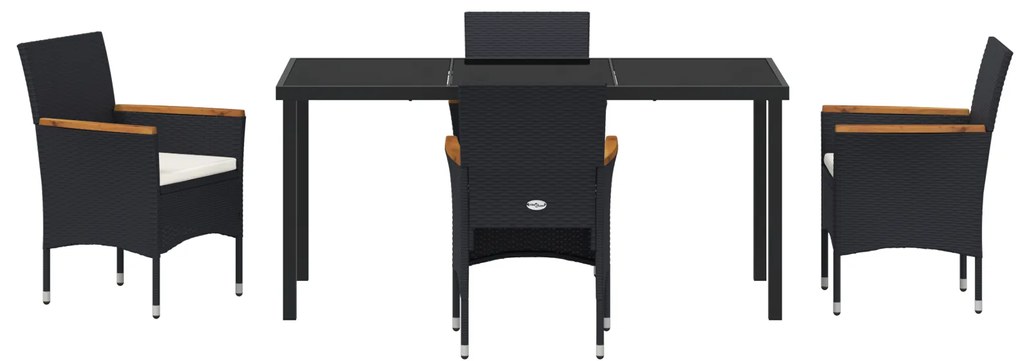 Conjunto de Jantar de Jardim 5 Peças Preto Rattan Poliéster