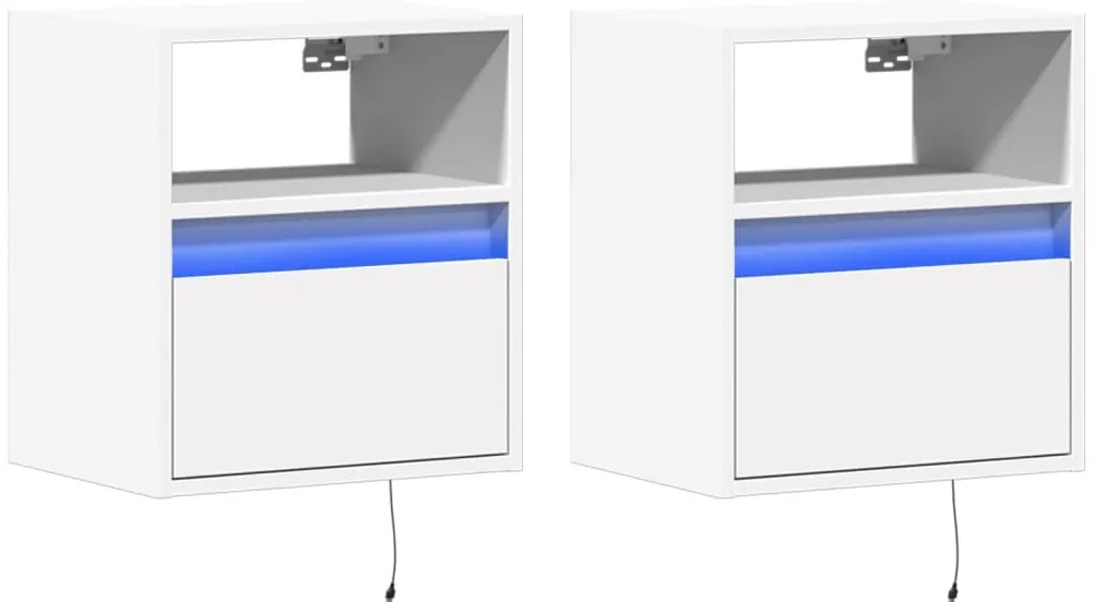 Móveis de parede p/ TV com luzes LED 2 pcs 41x31x45 cm branco