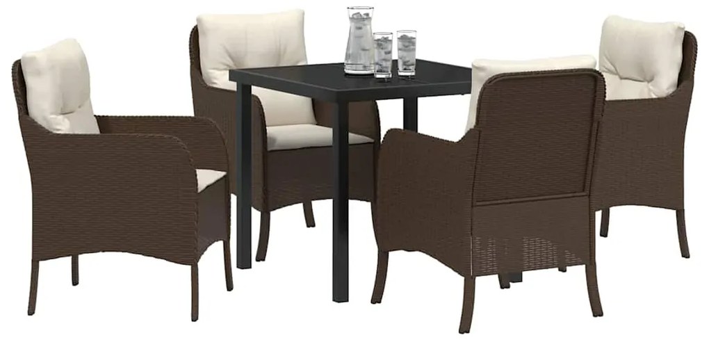 Conjunto de Jantar de Jardim de 5 Peças com Almofadas Castanho Vime Po