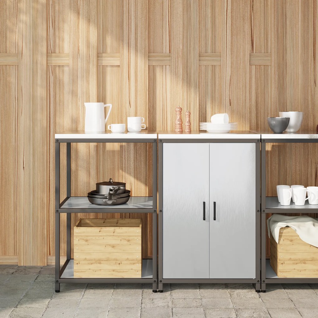 vidaXL Conjunto de Armazenamento de Cozinha com prateleira 2 pcs Prata