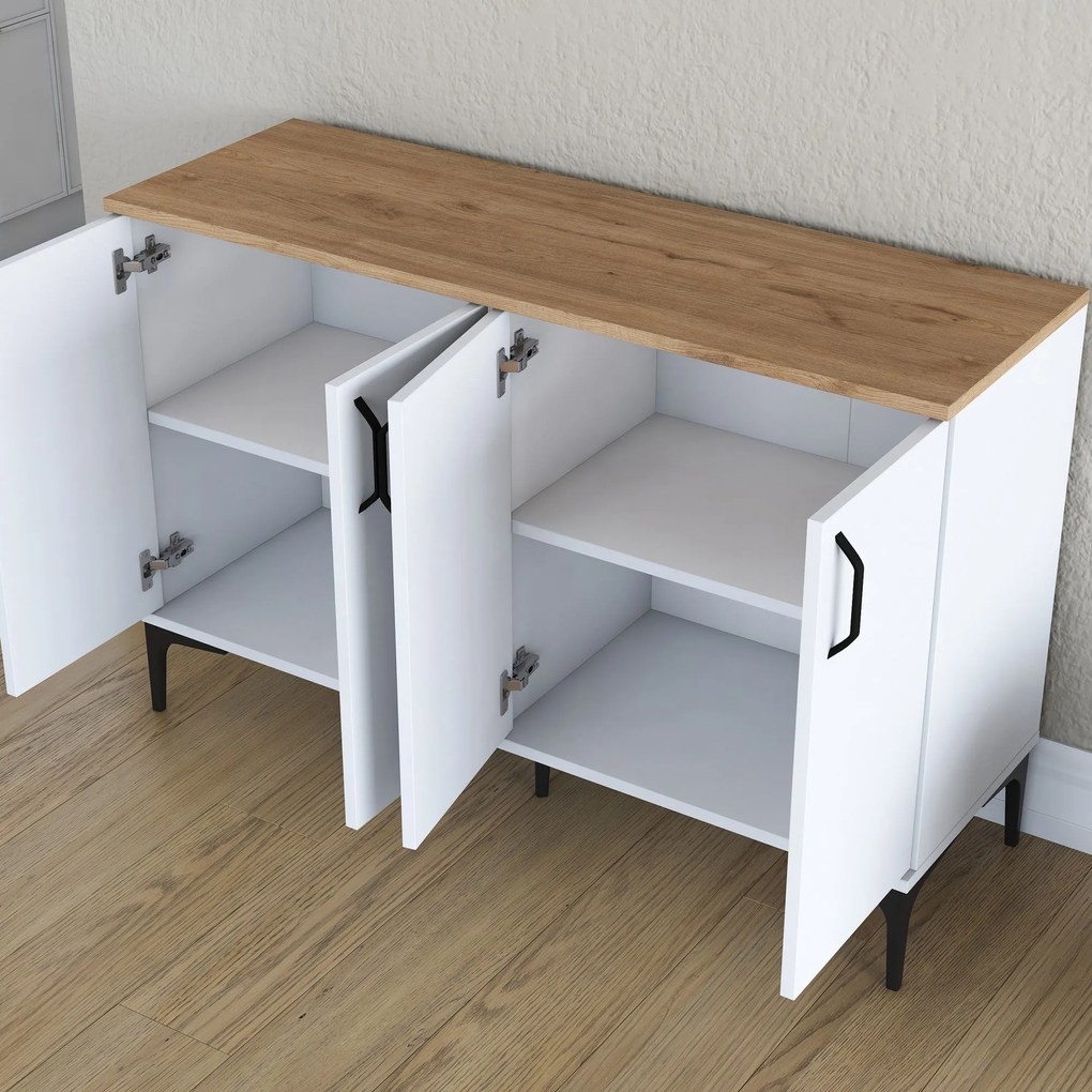 Armário Multiusos JE162 – Branco e Nogal – 120x78,6x40 cm