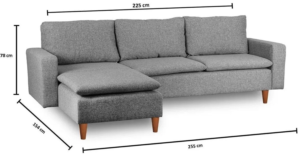 Sofá de Canto Lungo – Cinzento Claro – 255 cm
