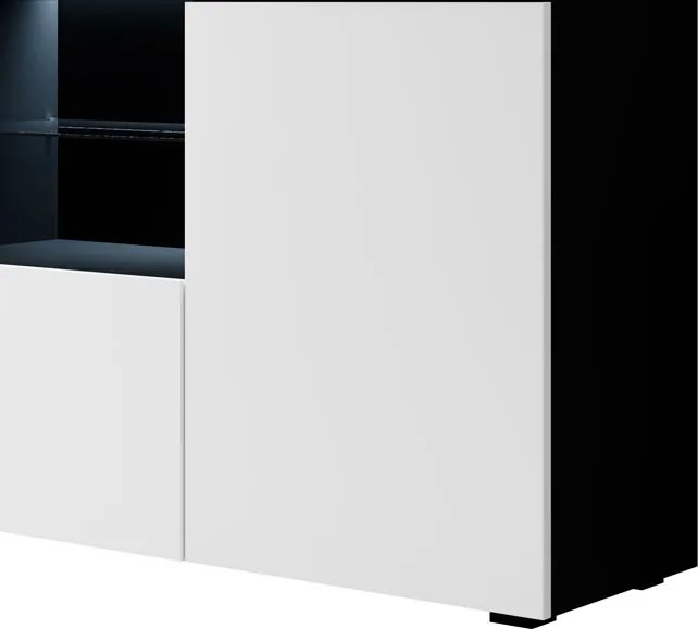 Aparador LUND com Luz LED - 150x83x40 cm - Branco e Preto Mate - Desig