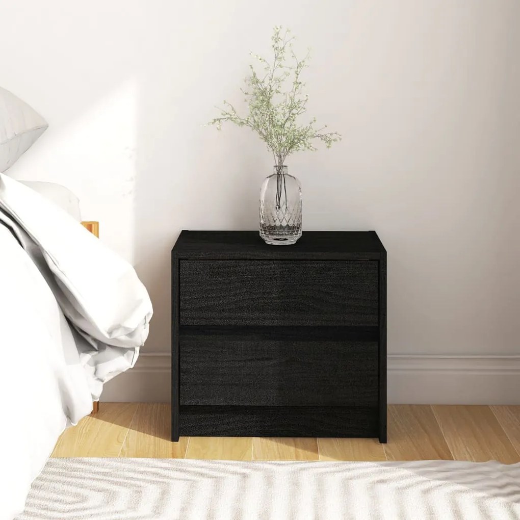 vidaXL Mesa de cabeceira 40x30,5x35,5 cm pinho maciço preto