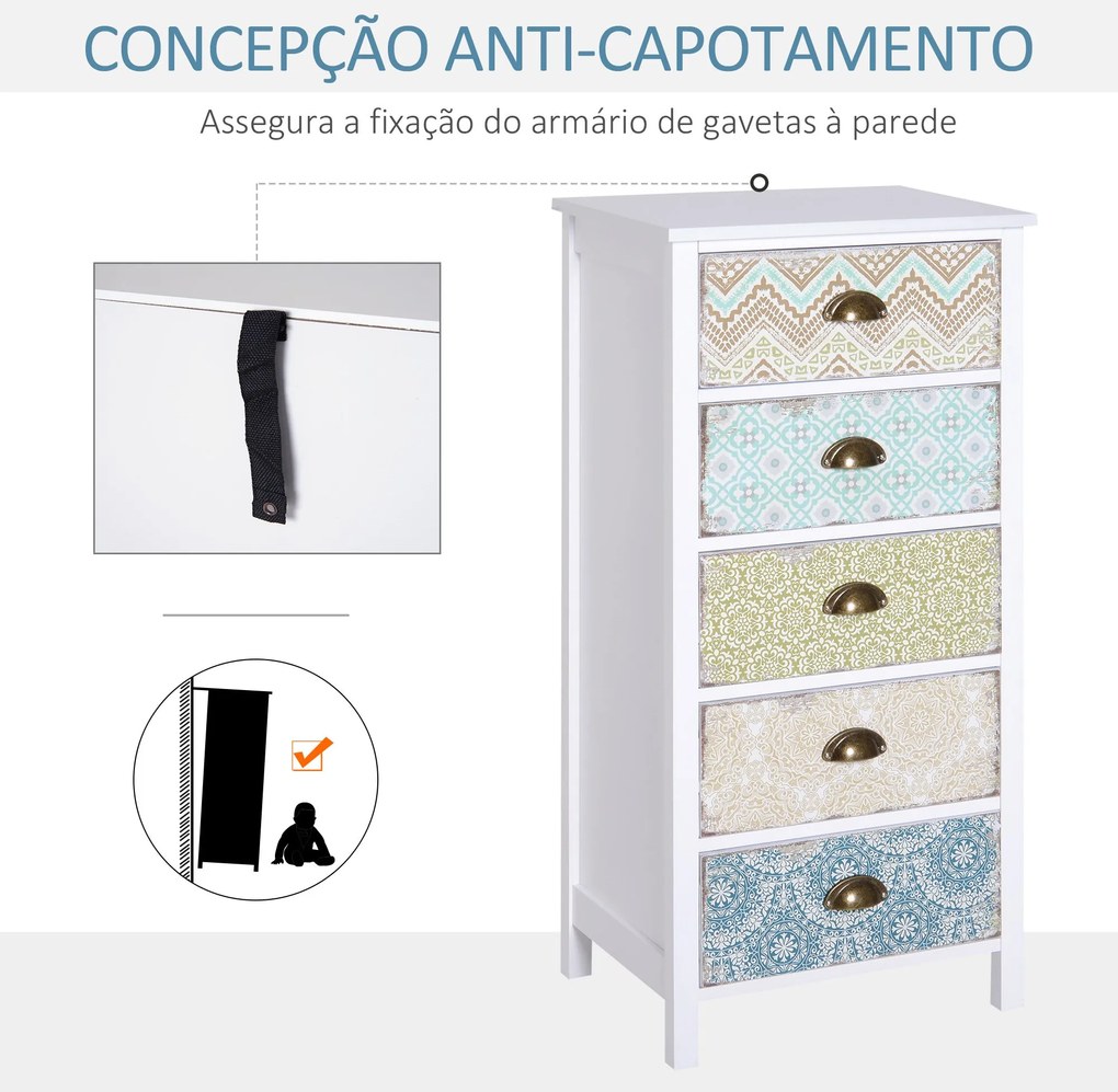 Cómoda de Dormitório Moderna Cómoda de Madeira com 5 Gavetas com Difer