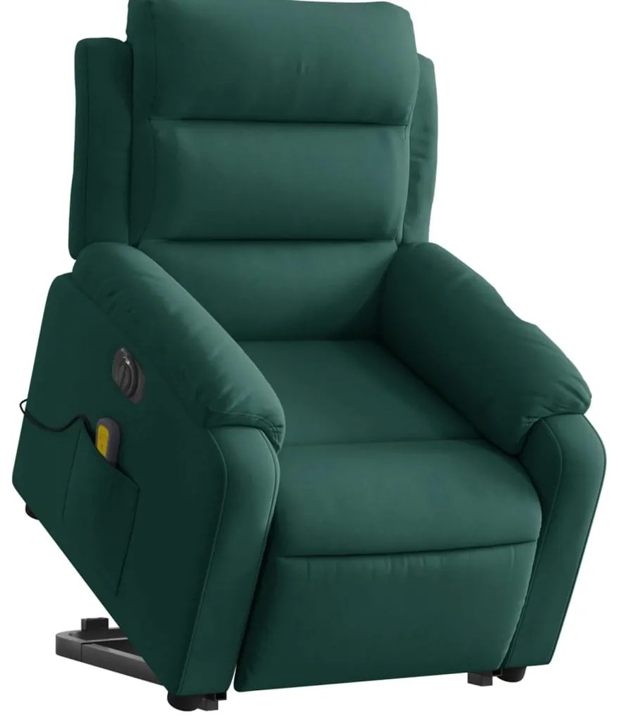 Poltrona massagens elevatória elétrica veludo verde-escuro