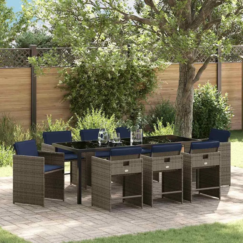 vidaXL Conjunto de Jantar para Jardim 9 pcs Cinzeto Rattan Sintético