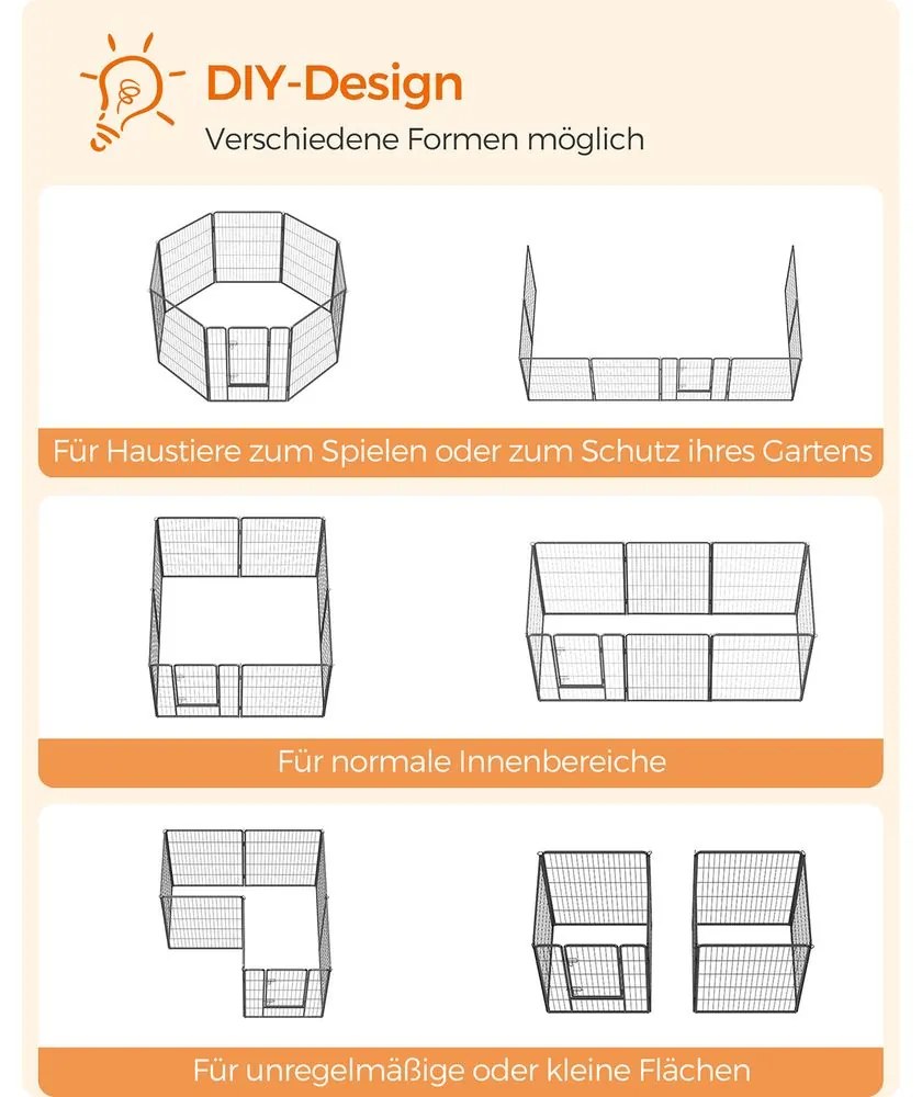 Parque para animais de estimação com 8 elementos de vedação de 77x100 cm várias formas Cinzento