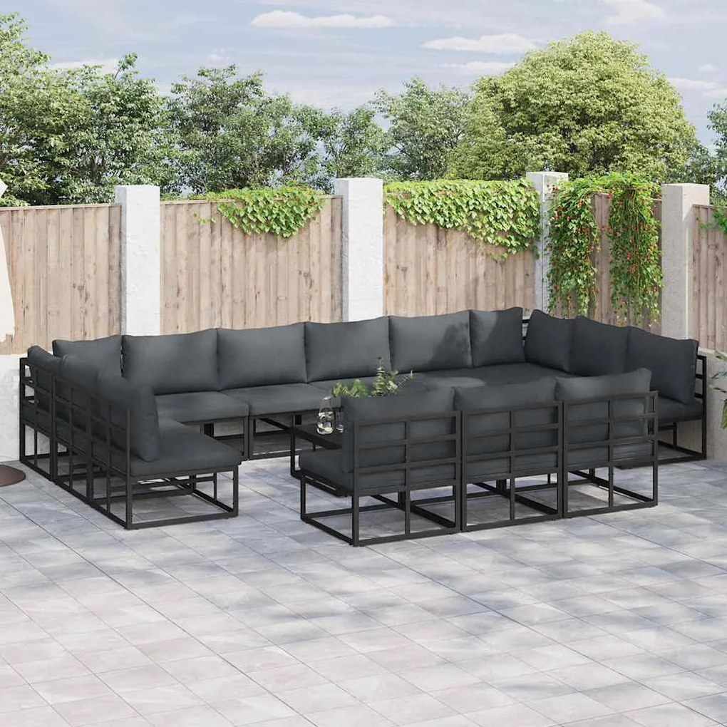 vidaXL Conjunto de Sofá de Jardim com almofada 13 pcs Preto Alumínio