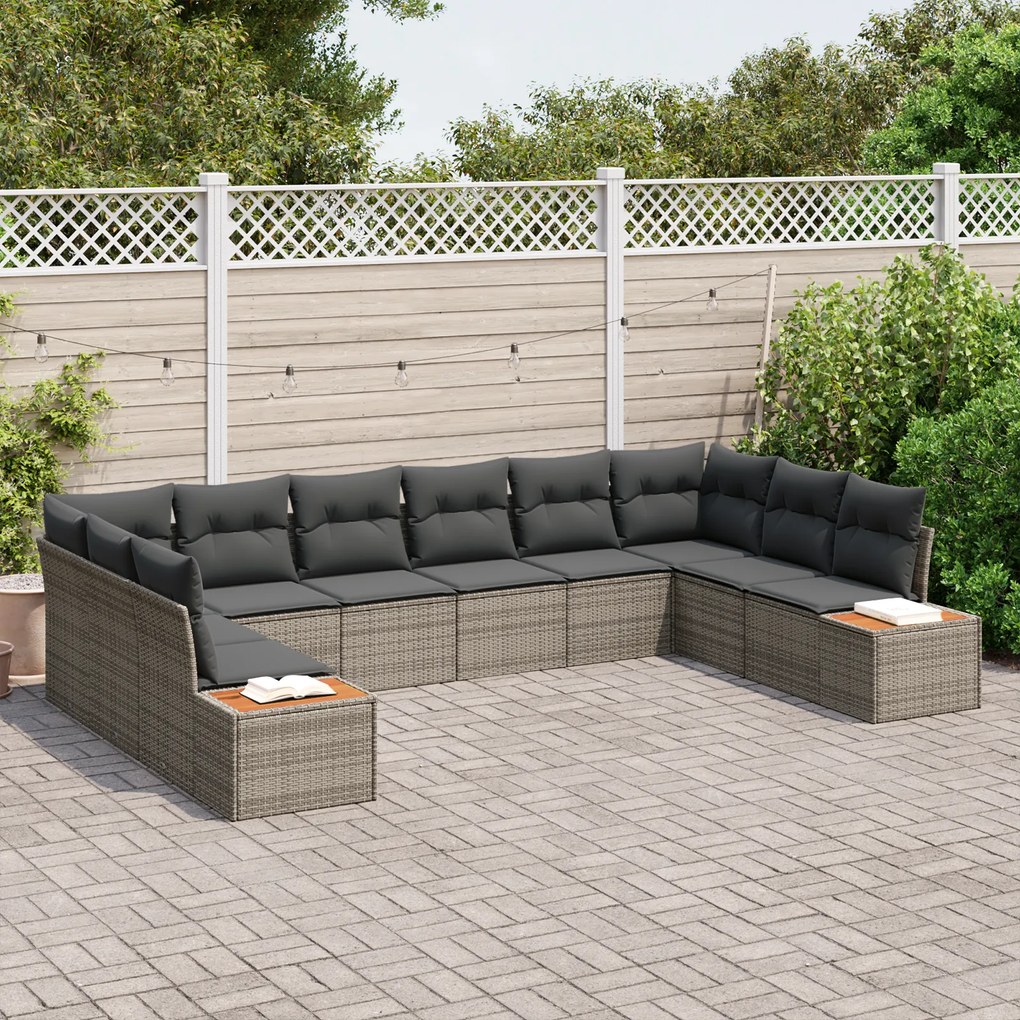 Conjunto de Sofá de Jardim vidaXL com Almofadas Cinzento de Rattan Pol
