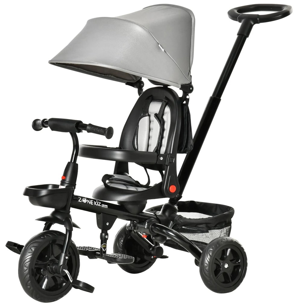 HOMCOM Triciclo Infantil 4 em 1 Bicicleta para Crianças 1-5 Anos com Assento Giratório Capô Ajustável Guidão de Empurre 111,5x52x98cm | Aosom Portugal