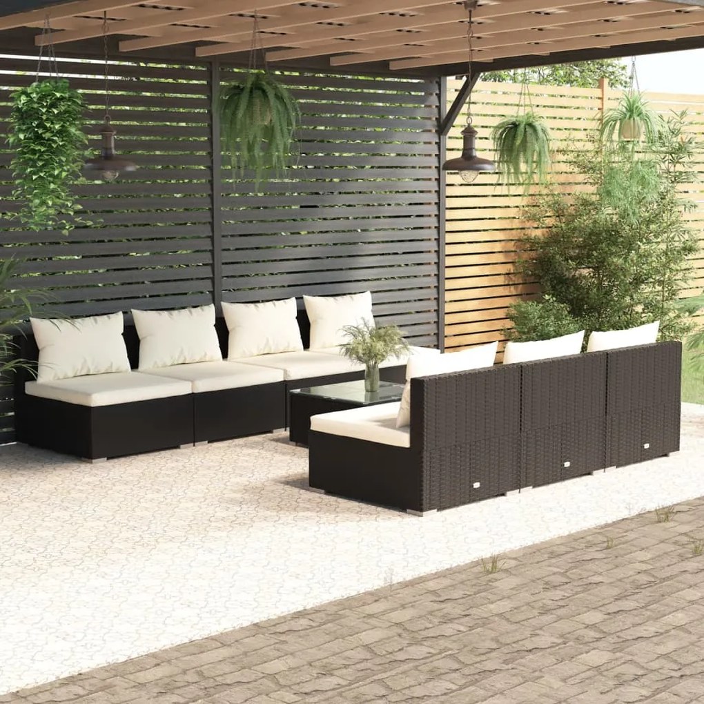 vidaXL 8 pcs conjunto lounge de jardim c/ almofadões vime PE preto