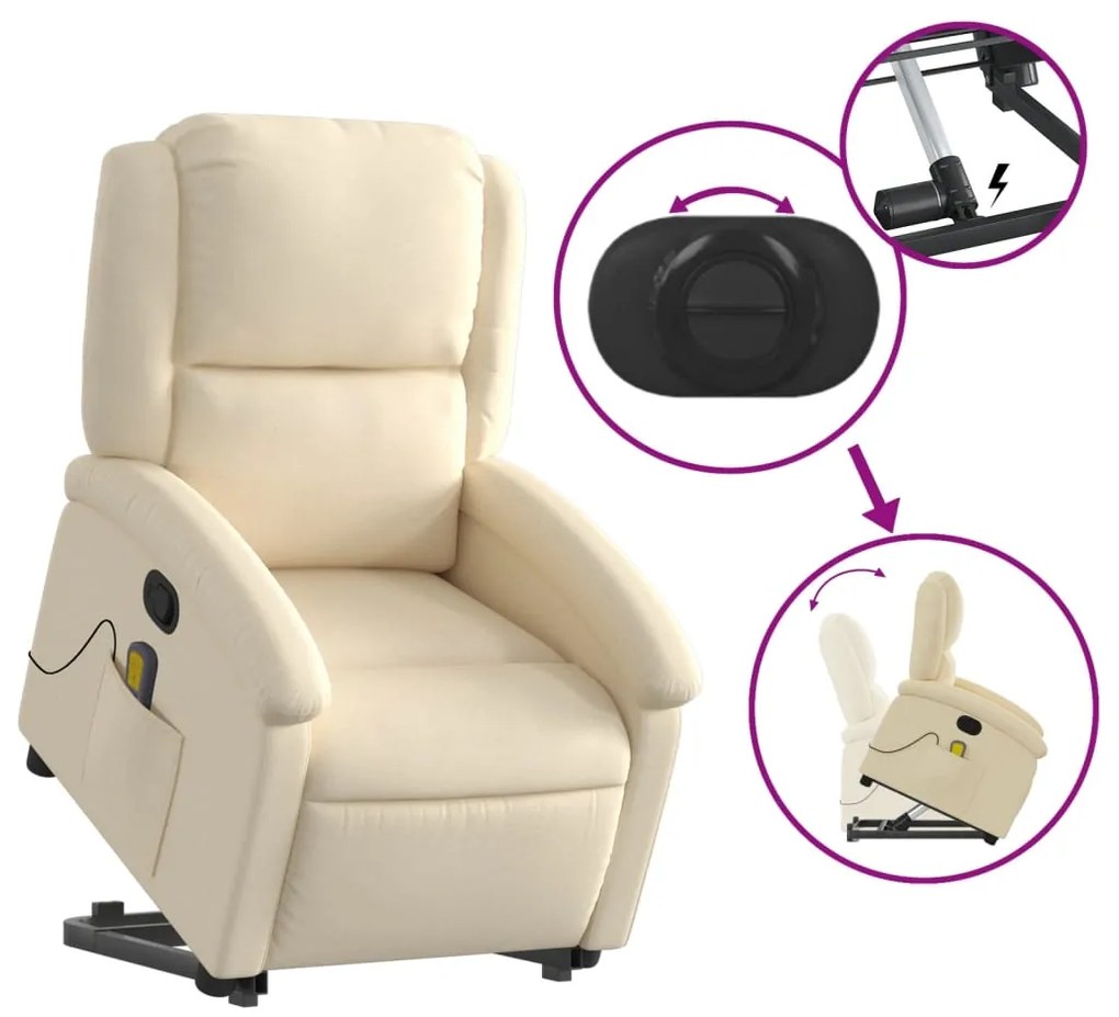 Poltrona elevatória de massagens tecido cor creme