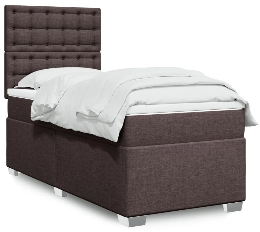 vidaXL Cama com molas/colchão 90x200 cm tecido castanho-escuro