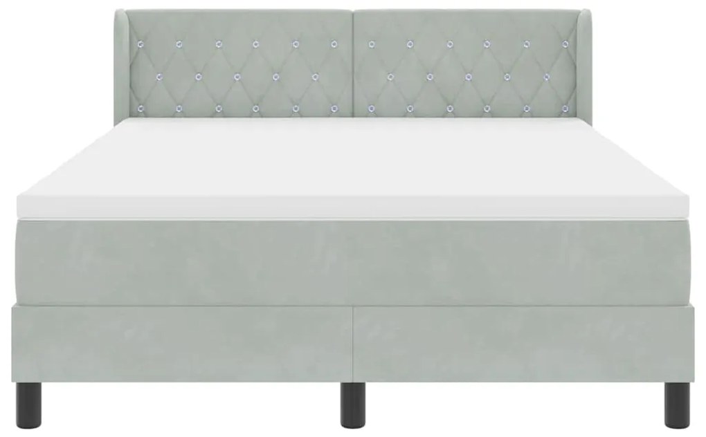 Cama Box Spring vidaXL com Colchão Cinza Claro 140x190 cm Veludo