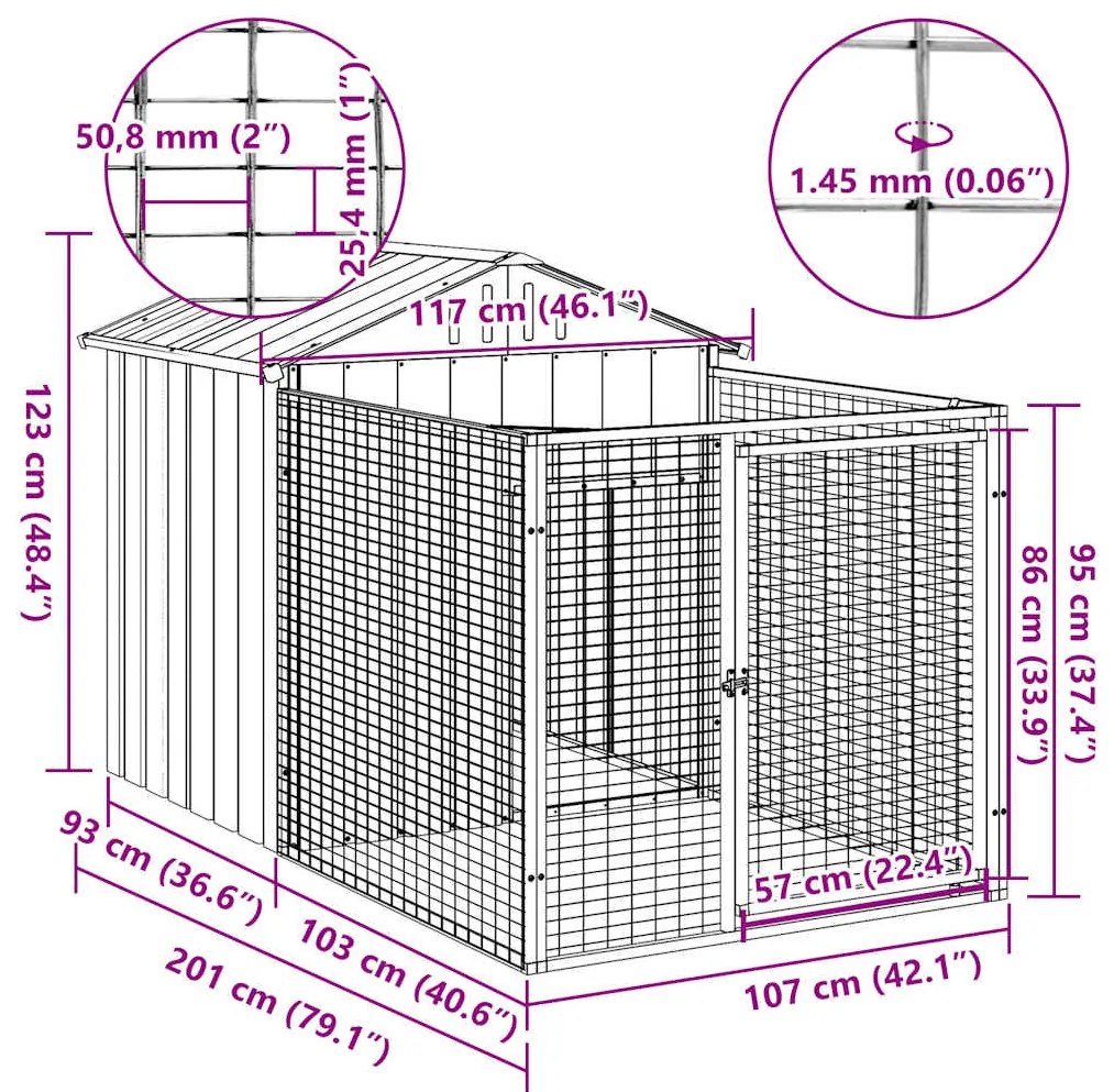 Casota para cães com parque aço galvanizado cinzento-claro