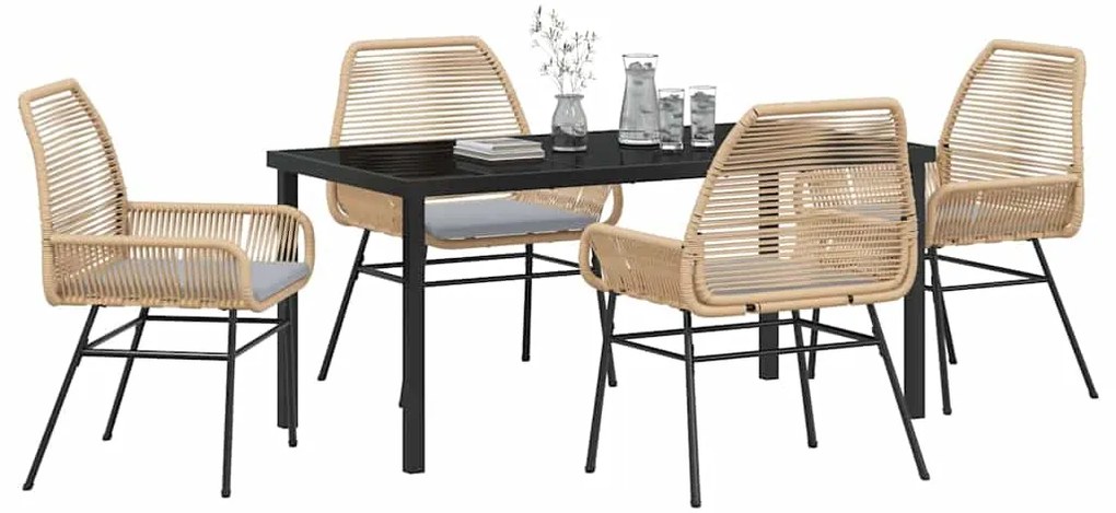 Conjunto de Jantar de Jardim 5 Peças com Almofadas Marrons em Rattan