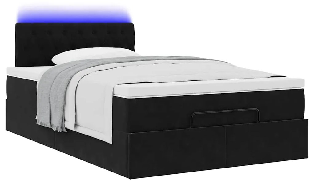 Estrutura de cama otomana com colchão 120x200 cm veludo preto